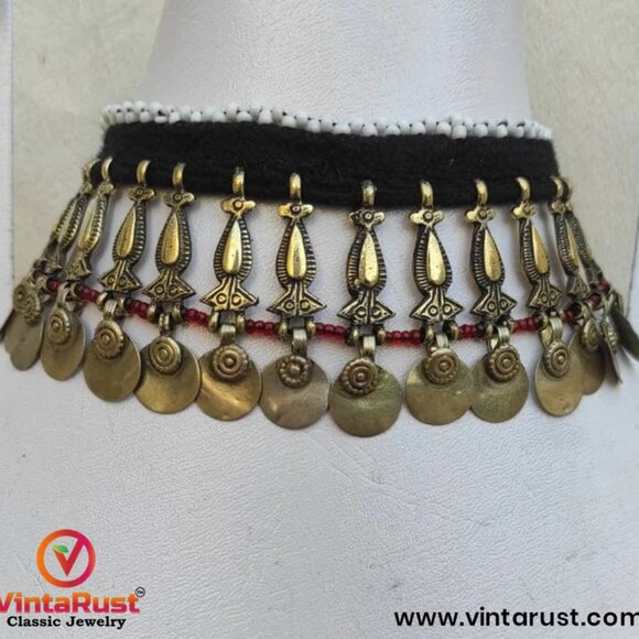 Vintage Bib Necklace, Afghan Tribal Bib Necklace, Tribal Jewelry, Boho Jewelry - Picture 4 of 5